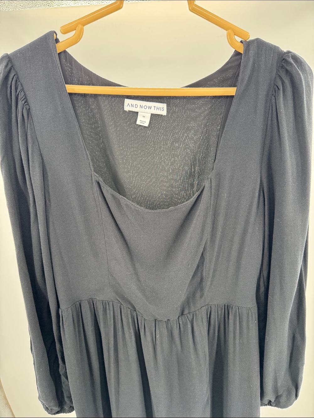 And Now This square neck Black Long-Sleeve Midi Dress slit M casual witchy - Picture 3 of 13